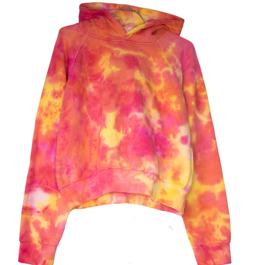 Size  S - Yellow mellow tie dye crop hoodie pink and yellow watercolor effect
