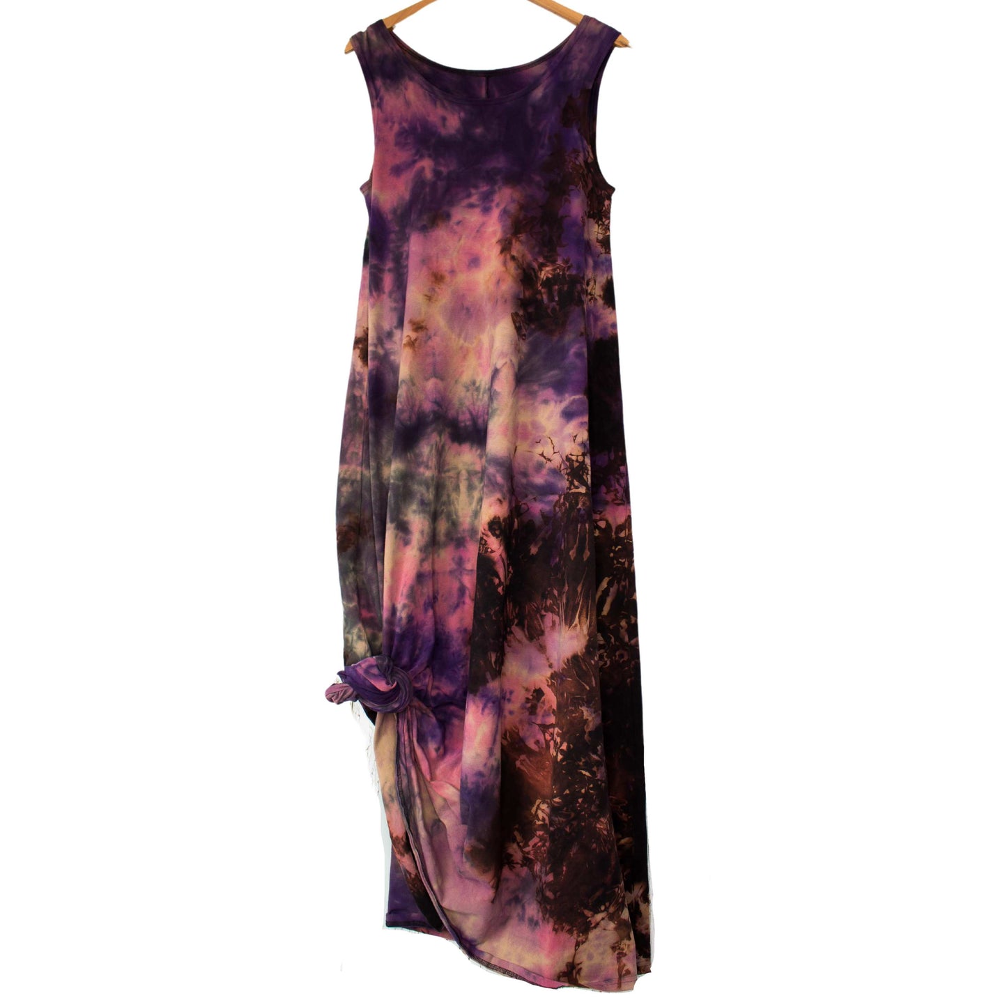 Violet Tie Dye Cotton Floor Length Maxi Dress A-Line Sleeveless Fit Plus Size
