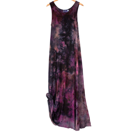 Violet Tie Dye Bamboo Floor Length Maxi Dress A-Line Sleeveless Fit Plus Size