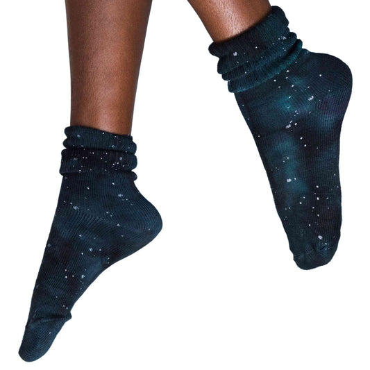 Galaxy tie dye tennis sports socks  black aqua nebula inspired constellation pattern