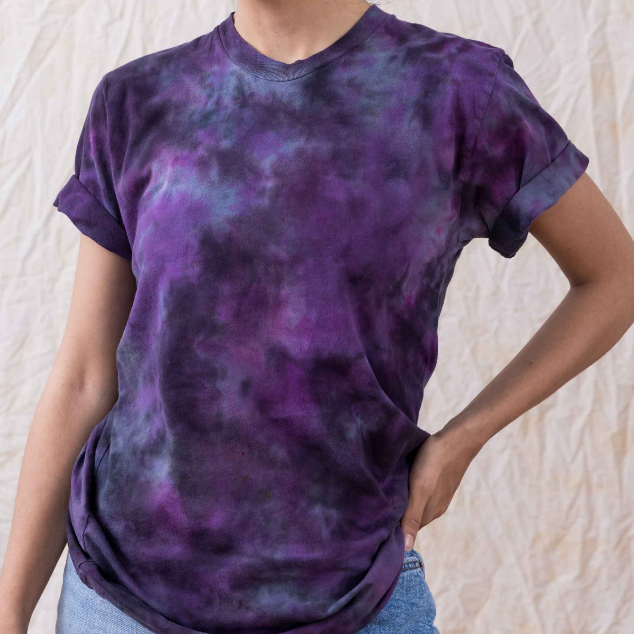 Purple dark grey tie dye pattern tee shirt funky one of a kind style –  Masha Apparel