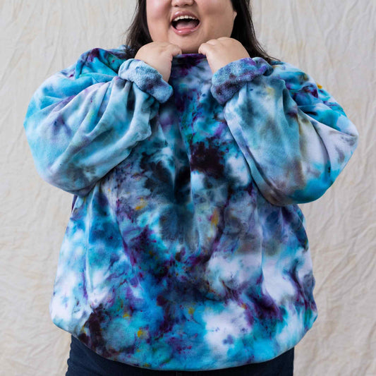 Size XS - Soft grunge black jade and purple tie dye sweatshirt cozy fleece sweaters