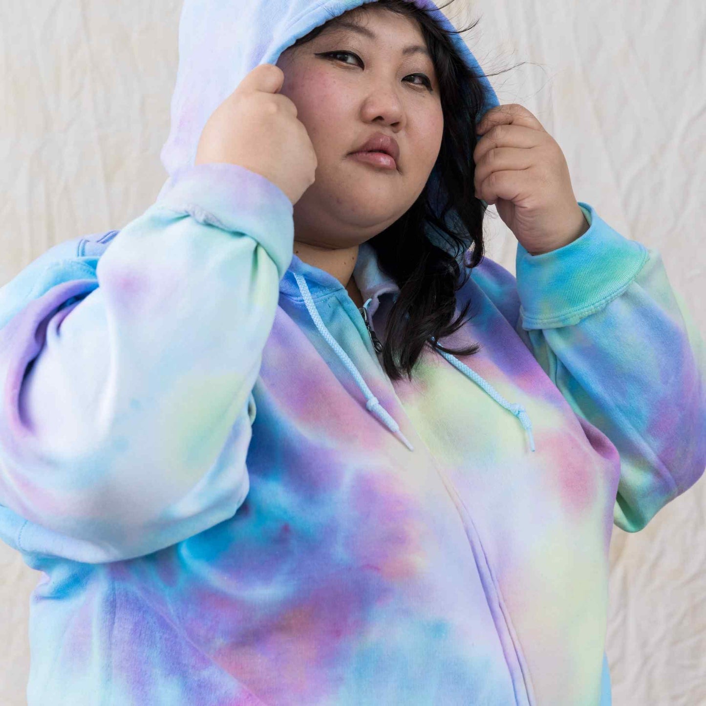 Pastel goth tie dye hoodie watercolor effect blue pink and yellow pattern
