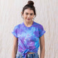 Violet sky blue vibrant cotton tie dye tee with a watercolor aesthetic