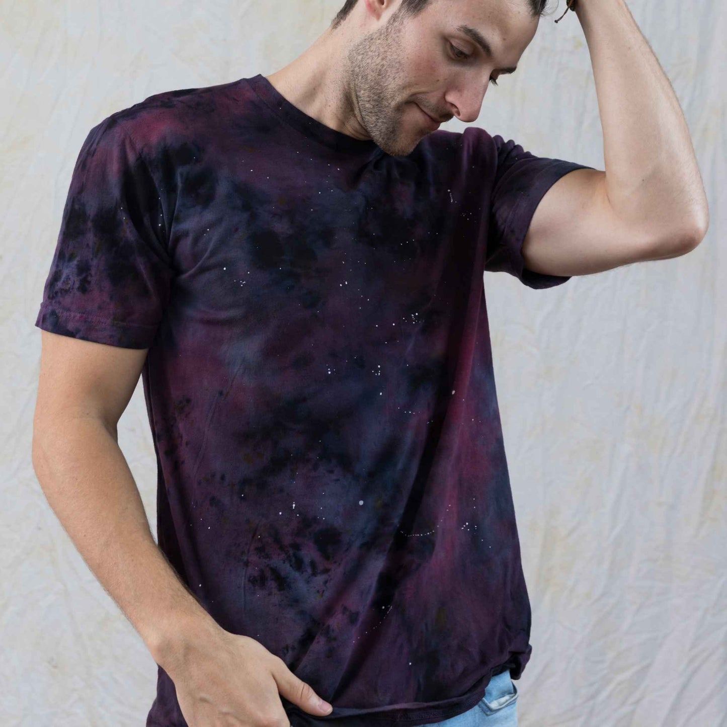 Galaxy maroon black constellation nebula tie dye shirt cotton shirt for astronomy